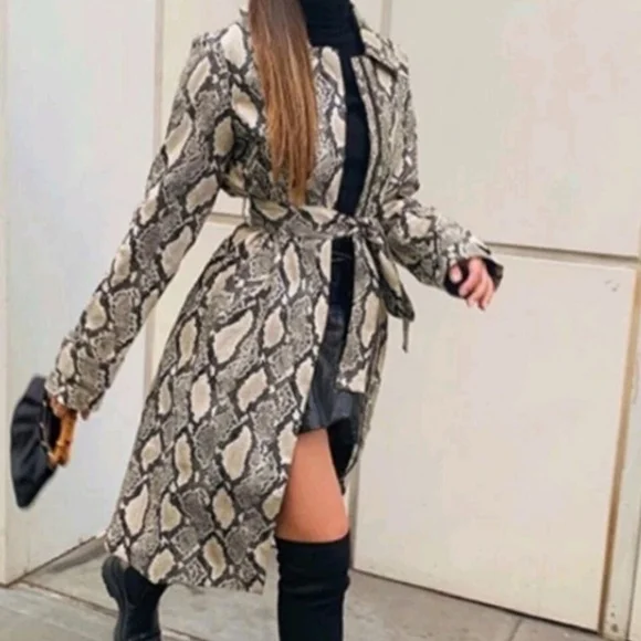 Faux Snakeskin Leather Trench Coat Duster Jacket Size: Xs - Picture 2 of 12